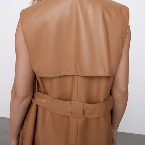 ZARA Faux Leather Lap Coat Double Breast Vid img - Picture 12 of 13